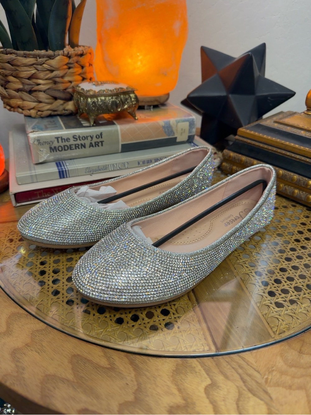 Forever Comfort Silver Rhinestone Ballet Flats Size 7 Sparkle Bridal Shoes
